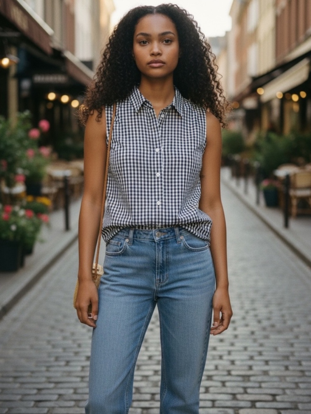 J. CREW Factory Gingham Plaid Sleeveless  Cotton Button Up Shirt Navy White XXL